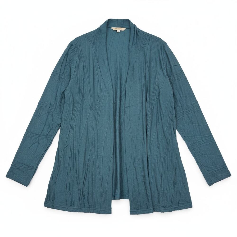 NEW Windhorse L/XL Teal Green Shawl Cardigan Lagenlook Casual Cotton Ripple